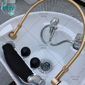 Tazón de champú para peluquería japonés moderno negro, silla de lavado, lavado de cabeza, cama de champú para terapia de agua de Spa con <span class=keywords><strong>Base</strong></span> de luz Led - Product Image 5
