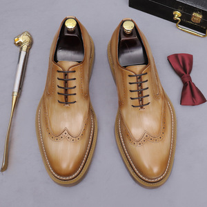 European style brocade engraved leather shoes for men-English style genuine leather thick-soled wedding shoes-formal business - Product Image 5