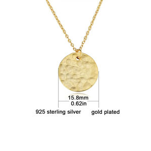 Daidan Female Environmental Brass Textured Hammered 14K Gold Plated 15.8Mm Round Disc Gold <strong>Coin</strong> <strong>Necklace</strong> - Product Image 2
