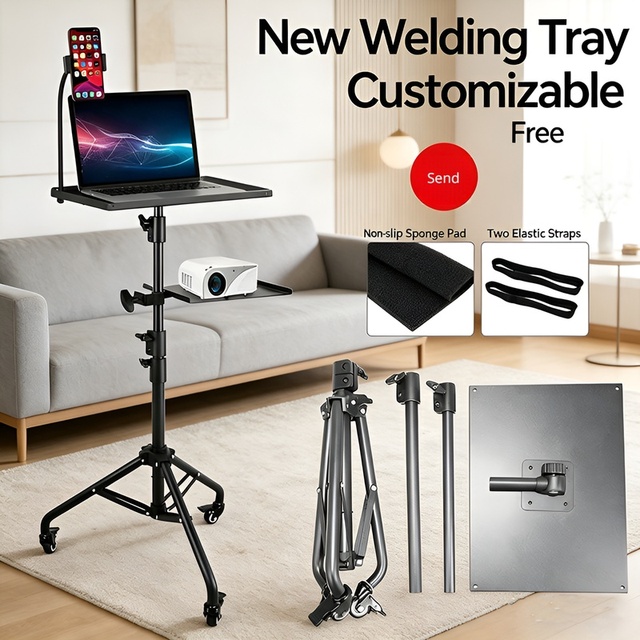 High Quality Metal Movable Laptop Vertical Floor Stand Adjustable Tripod with Wheels for Mobile Phone Live Streaming Projector
