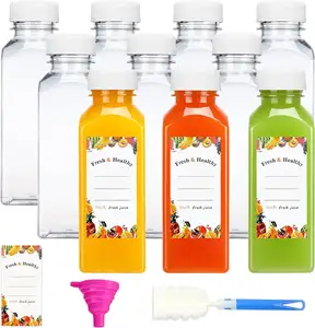 10 Stuks 12Oz Plastic Lege Sapflessen Met Doppen Bulk Doorzichtige Drankverpakkingen Voor Het Drinken Van Milkshake Thee