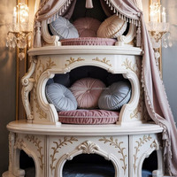 Europäische Traditionelle Hochwertige Haustier-Villa Katzen-Palast Maßgefertigte Möbel Französisches Luxus-Massivholz Geschnitztes Weiches Bett