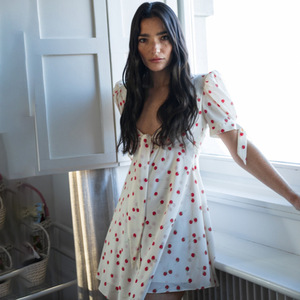 Robe à manches courtes pour femmes à pois, col en V profond, avec lien à nouer, respirante, décontractée, pour tous les jours - Product Image 3