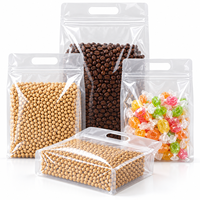 Pochette transparente autoportante avec poignée, fermeture éclair refermable, pour le stockage alimentaire et l'emballage de produits secs et de légumineuses