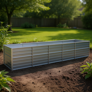 Jardinera elevada de acero galvanizado gris resistente de 189 x 31.5 x 30.3 pulgadas para flores y plantas verdes - Product Image 2