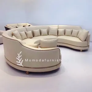 Set Sofa Kulit Desain Mewah Interior Proyek Vila Mewah Model Baru Mebel Bentuk Bulat Lobi Besar Penutup Kulit Set Sofa Ruang Tamu