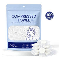 Serviettes en coton compressées jetables 40 GSM, mini-serviettes en forme de pièce de monnaie, serviettes magiques portables pour le nettoyage du visage, voyage, extérieur, 100 pièces