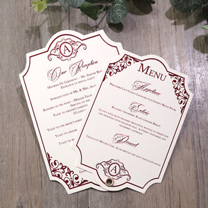Tùy chỉnh Rose Gold Foil đóng dấu Bridal lời mời Burgundy đám cưới tiếp nhận thẻ kết hợp menu thẻ - Product Image 3