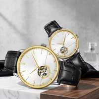 Montre mécanique à cadran squelette sertie de diamants, 41 mm, verre 20 mm, luxe minimaliste, bracelet en cuir pour couple, coffret cadeau