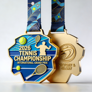 Medalla Deportiva de Tenis de Mesa Personalizada con Logotipo de Diseño de Alta Calidad de Fábrica, Chapada en Oro y Bronce, con Cinta - Product Image 1
