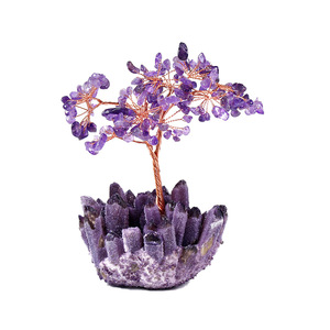 Arbre d'argent d'améthyste naturel fait à la main avec base en grappe accessoires en cristal Feng Shui belle décoration de la maison artisanat en pierre - Product Image 3