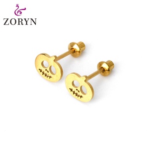 Waterproof 316L Stainless Steel PVD 18K Gold Plated Screw <b>Back</b> Stud <b>Earrings</b> Skull Hollow Out Hypoallergenic Durable for Women - Product Image 1