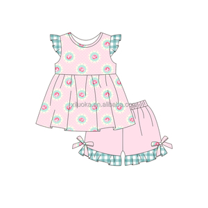 <span class=keywords><strong>Ensemble</strong></span> de vêtements d'été pour adolescentes, motif floral, jupe à volants rayée avec robe tunique, ensembles de vêtements pour bébés filles, boutique de vêtements pour enfants - Product Image 5