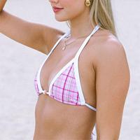 Micro bikini string à imprimé écossais avec bordure contrastante en tissu Repreve, design personnalisé par le fabricant, pour filles, maillots de bain, vêtements de plage