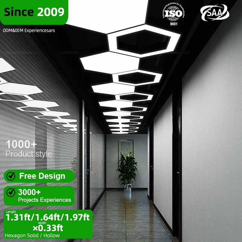 Commercial Modern Hexagon LED Light 3CCT Dimmable Hanging Lamp Ceiling Linear Pendant Lights for Office Gym Barber Shop Hotel