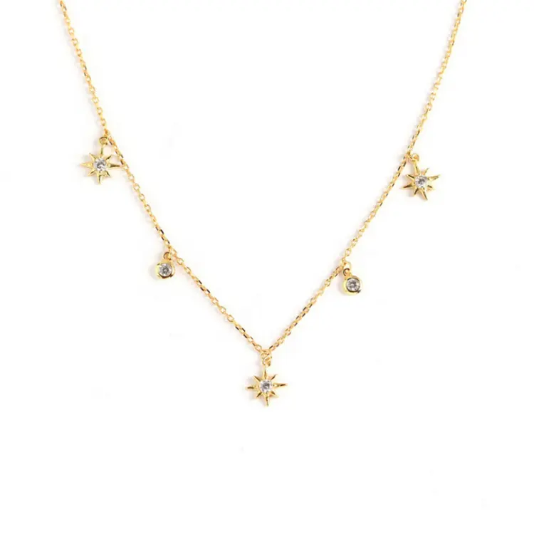 Bikincho — collier en strass scintillants, argent Sterling 925, étoile géométrique, ras du cou, pour femmes