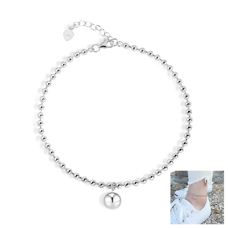 Bracelet de cheville pour femmes, chaîne à maillons, en argent Sterling 925, bijoux de cheville avec boules, 3mm