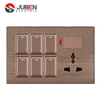 Interrupteur mural intelligent électrique Juben personnalisable à 6 gangs avec variateur 10A en matériau PC pour systèmes de maison intelligente et option de logo