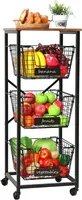 Panier à fruits moderne à 3 niveaux en métal, chariot vertical amovible et pliable, étagère à légumes sur roulettes, rangement écologique