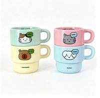 Tasses en céramique empilables personnalisées imprimées directement en usine, écologiques, durables, motif dessin animé, compatibles lave-vaisselle et micro-ondes, cadeau de fête