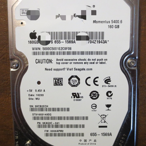 St9160314asg 9kag3c-041 Fw:0006apm2 Wu Apple # 655-1569wbra 160GB 2,5 "Nuevo Original Listo Stock Automatización industrial P - Product Image 1