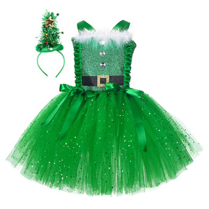 Disfraz de Navidad para Niñas, Vestido de Duende de Santa Claus con Diadema, 100% Poliéster, Inspirado en TV y Cine - Product Image 2