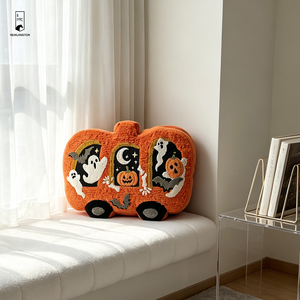 Cojín de poliéster con forma de autobús de calabazas de Halloween, con <span class=keywords><strong>fantasmas</strong></span>, murciélagos y calabazas de Jack O' Lantern bordados, diseño 3D, cojín decorativo espeluznante - Product Image 4