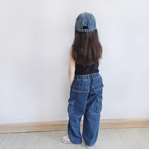 HIPPO KIDS 2024 Jean Cargo Bleu Foncé de Haute Qualité pour Petites Filles 3-8 Ans, Pantalon Assorti Maman et Moi - Product Image 2