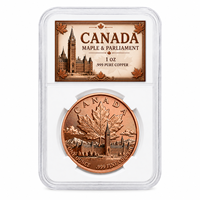Pièce de monnaie personnalisée en cuivre pur de 1 oz, motif feuille d'érable du Parlement canadien, impression UV, cadeau commémoratif, usine OEM