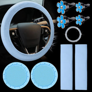 Accesorios de Decoración para Interiores de Automóviles, Juego de 10 Piezas, Color Rosa Femenino, Almohadilla para Cinturón de Seguridad, Alfombrilla para Portavasos, Perfume con Forma de Flor, Funda para <span class=keywords><strong>Volante</strong></span> - Product Image 4
