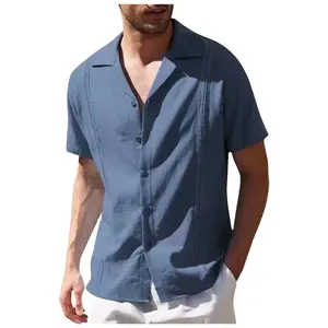 2022 Shirt Men Brief Breathable Comfy Solid Color Short Sleeve Casual Blouse Polyester Men's T-Shirt