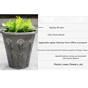 Queen Series Vintage Metal Color Potted Embossed <strong>Fish</strong> Bone Feather Flower <strong>Pot</strong> Distressed Plastic Thickened Floor-Standing - Product Image 4