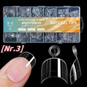 600 pièces de faux ongles ultra courts en plastique français, transparents mats, demi-couverture, carrés et amande - Product Image 6