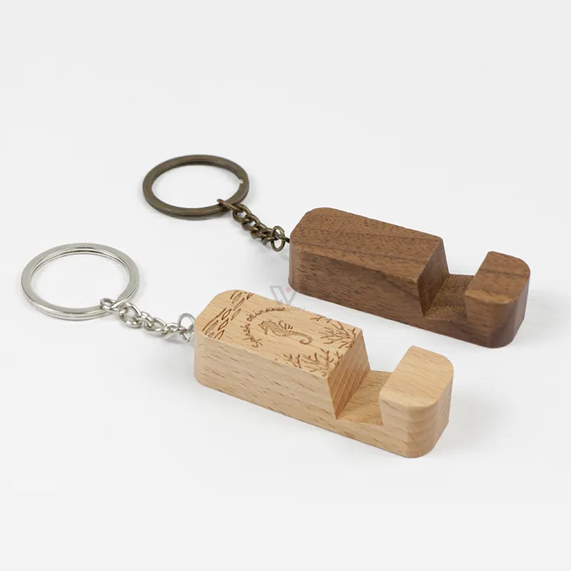 Handmade Phone Holder Key Chain Blank Wooden Keychain Keyring Wood Tags for DIY Crafts