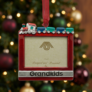 Cadre photo pour photos de petits-enfants, ornement de Noël, métal rouge, carré, 2x3 pouces, décoration à suspendre à l'arbre - Product Image 2