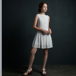 <b>White</b> Sleeveless A-Line Mini Dress O-Neck Button Front 100% Cotton Breathable Casual Summer Wear - Product Image 3