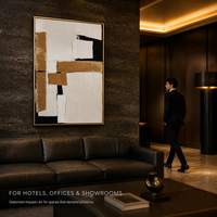 Peinture murale abstraite géométrique Japandi à bords rigides noir, blanc et beige sur toile pour salon, décoration contemporaine