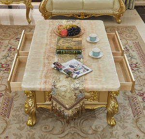European Marble Solid Wood Coffee Table <b>TV</b> Cabinet Set Luxury <b>Gold</b> Tea Table French Floor Cabinet for Living Room - Product Image 2