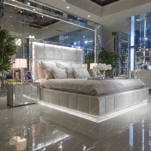 Juego de Dormitorio Moderno de Lujo Estilo Británico, Cama King-Size con Marco de Madera y Cristales de Diamante, con Acabado Espejado para Casa o Apartamento - Product Image 5