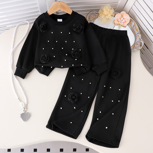 Conjunto de Dos Piezas de <span class=keywords><strong>Sudadera</strong></span> y Pantalones Negros para Niños, Estilo Exportación, Otoño Invierno, Ropa para Niñas de 4 a 7 Años - Product Image 1