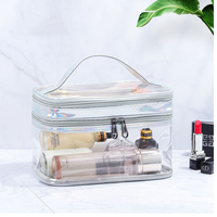 Portable 2 couches grand sac de maquillage réutilisable Train Case cosmétiques organisateur avec séparateurs réglables pratique voyage maquillage étui