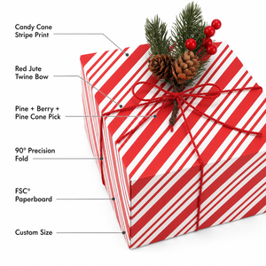 Boîte cadeau de Noël écologique robuste à rayures rouges et blanches, personnalisable <span class=keywords><strong>avec</strong></span> logo, vente en gros, ensemble de pommes de pin décoratives - Product Image 5