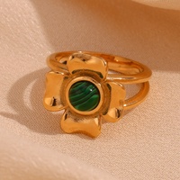 Dreamshow Bijoux en pierres précieuses naturelles Bague fleur turquoise colorée Bijoux en acier inoxydable plaqué or 18 carats
