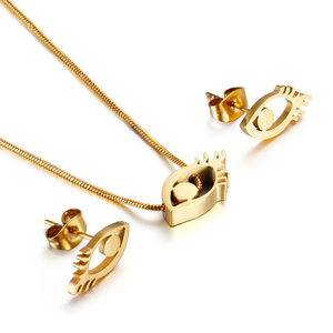 Ensemble de bijoux en acier inoxydable le plus vendu, pendentif œil ajouré en forme de cils, collier chaîne serpent, collier œil - Product Image 1