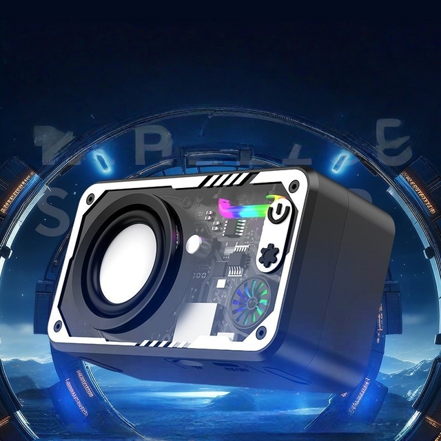 MQ V1 Transparent Mech Wireless Audio Speaker RGB Light Portable Mini Bass Speaker TWS Pairing Outdoor Desktop Speaker