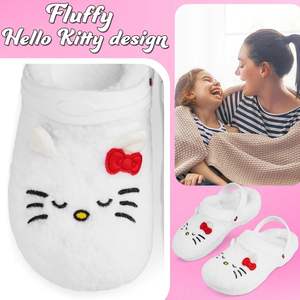 รองเท้าแตะซานริโอ้สำหรับเด็กผู้หญิง วัยรุ่น และผู้หญิง ไซส์ UK 2-7  แบบกันลื่น บุขนบอร์ก สำหรับฤดูหนาว ใส่ในสวน เหมาะสำหรับเป็นของขวัญจากประเทศจีน - Product Image 3