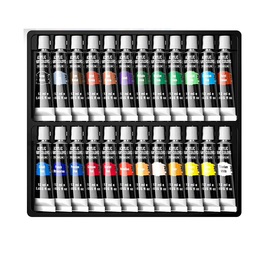 Folk Art Acryl Verf 12Ml Acrylverf 24 Set Non Acryl Verf Met Borstels, Palet & Schilderen Canvas