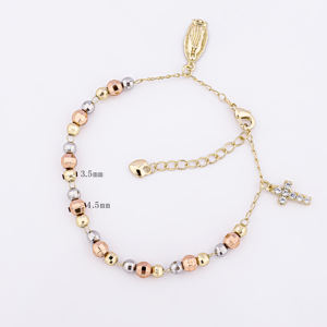 최신 종교 가톨릭 삼색 삼중 톤 묵주 팔찌, 사이즈 조절 가능한 비즈 팔찌 14K 골드필드 금 묵주 팔찌 - Product Image 6