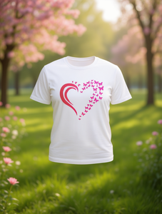 T-Shirt da Donna alla Moda con Collo Tondo, Manica Corta, Motivo a Cuore e Farfalla, Casual Primavera-Estate, 100% Cotone Jersey - Product Image 2