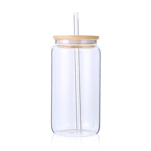 USA Ship Gobelet à boisson givré et transparent Tasse à bière givrée Sublimation Verre vierge avec couvercles en bambou Boîte en verre de 16oz - Product Image 2